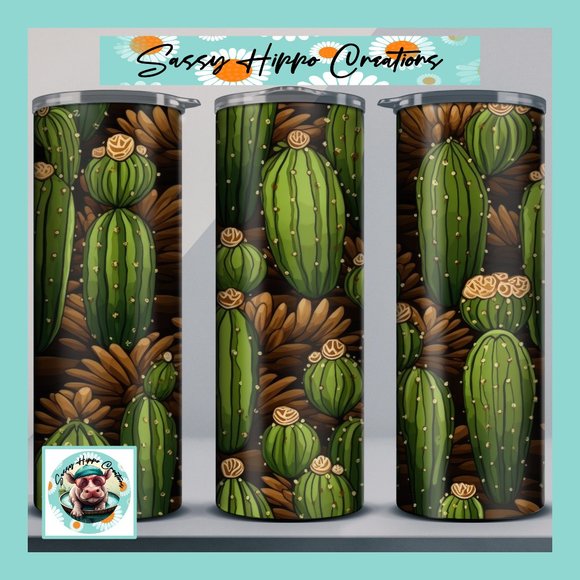Skinny Tumbler Flowering Cactus Desert Cacti Western Stainless-Steel 20oz - Picture 1 of 7